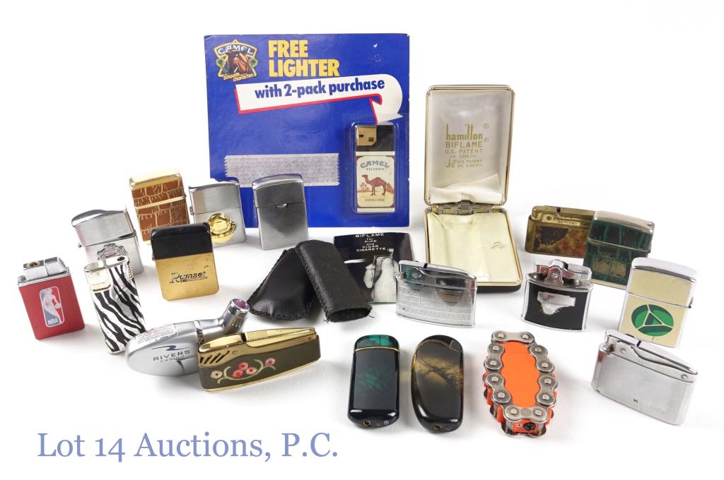 Lighters- Zippo Style (15+): 7 Zippo style flip open lighters: Continental, Gemsco, Berkelley, Storm King, DryCo, Lord Chesterfield. 5 table lighters: Hoegh Lines, Ronson, Coronet, Bentley and others!