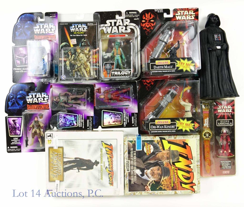 Star Wars / Indiana Jones Toys & Collectibles: Star Wars / Indiana Jones Toys & Collectibles (Kenner / Hasbro). Includes (4) sealed Shadows of The Empire figures (Chewbacca, Luke Skywalker, Prince Xizor & Leia). (2) Star Wars Episode I Deluxe figu