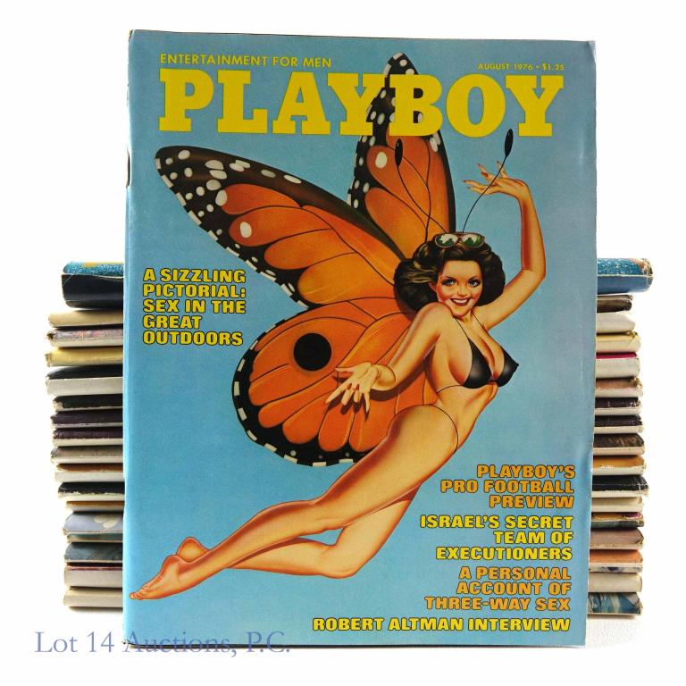 1970s Playboy Magazines (18): 1974, 75, 76, 78. One magazine is in a sleeve. Appear to be in good condition.