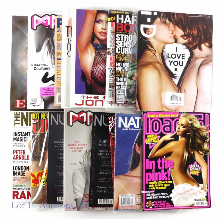 Erotica and Art Magazines (19) Adult: Some sealed. All appear to be in good condition- noticed one cover with upper right hand bent corner. Includes titles: Pop 14 Winter Issue Dec 06/Jan 07 with Courtney Love, Perfect 10 (x2), The Art of
