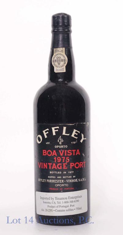 1975 Offley Boa Vista Vintage Port Wine: **IF YOU NEED SHIPPING ON BOTTLES OR DECANTERS PLEASE CALL US BEFORE BIDDING! 847-625-0555!** 1975 (Bottled in 1977) Offley Boa Vista vintage port wine. 20-23% ABV. 750 ml. Full and sealed.
