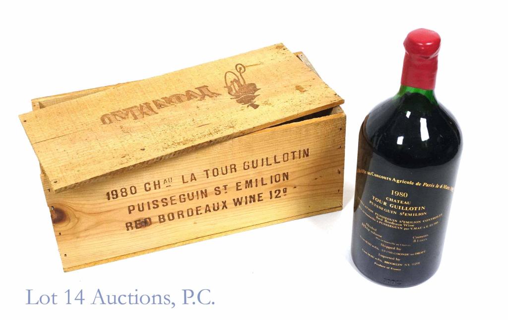 1980 Chateau Tour Guillotin Red Bordeaux (3 L.): **IF YOU NEED SHIPPING ON BOTTLES OR DECANTERS PLEASE CALL US BEFORE BIDDING! 847-625-0555!** 1980 Chateau Tour Guillotin red Bordeaux wine. 3 Liters (Double Magnum). 11% ABV. Full and sealed and in i