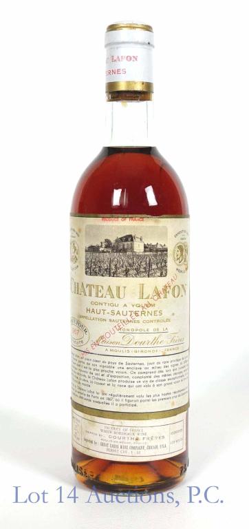 1967 Chateau Lafon Sauternes Wine: **IF YOU NEED SHIPPING ON BOTTLES OR DECANTERS PLEASE CALL US BEFORE BIDDING! 847-625-0555!** 1967 Chateau Lafon Sauternes wine. Full and sealed. 11-14% ABV. 1 pint, 8 fluid ounces.
