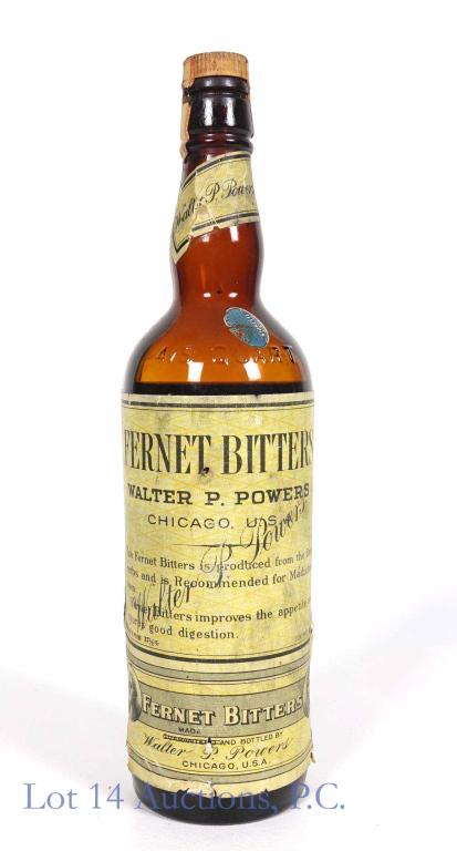 Fernet Bitters (not sealed): **IF YOU NEED SHIPPING ON BOTTLES OR DECANTERS PLEASE CALL US BEFORE BIDDING! 847-625-0555!** Fernet Bitters. Not sealed, with fill to top of label. 37-1/2% ABV. 4/5 quart.