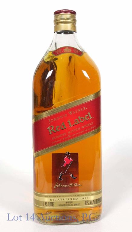 Johnnie Walker Red Label Scotch Whisky: *** IF YOU MAY NEED SHIPPING, PLEASE CALL US BEFORE BIDDING ON BOTTLES! 847-625-0555. *** 80 proof, 1.75 L and sealed.