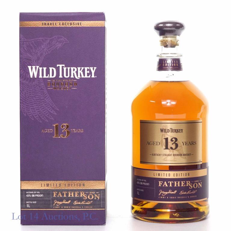Wild Turkey Father & Son 13 Yr. Bourbon: **IF YOU NEED SHIPPING ON BOTTLES OR DECANTERS PLEASE CALL US BEFORE BIDDING! 847-625-0555!** Wild Turkey Travel Exclusive Limited Edition Father and Son 13 year Kentucky straight bourbon. 86 proof. 1
