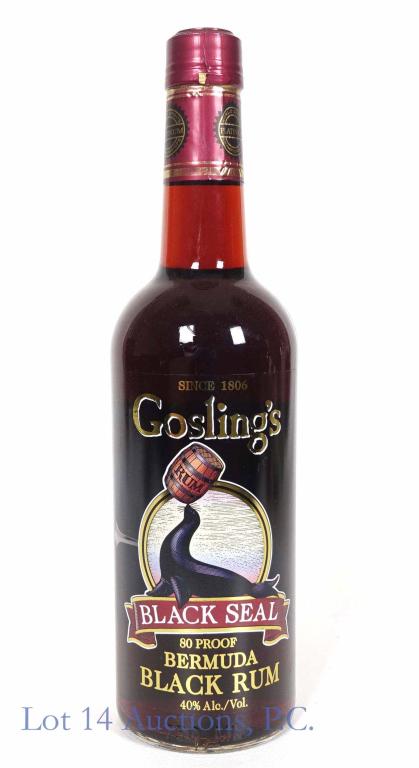 Goslings Black Seal Bermuda Black Rum: *** IF YOU MAY NEED SHIPPING, PLEASE CALL US BEFORE BIDDING ON BOTTLES! 847-625-0555. *** 80 proof, 750ml and sealed.