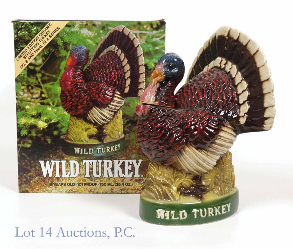 Austin Nichols Wild Turkey Bourbon (Strutting): **IF YOU NEED SHIPPING ON BOTTLES OR DECANTERS PLEASE CALL US BEFORE BIDDING! 847-625-0555!** Austin Nichols Wild Turkey decanter (Strutting turkey). 8 years. Full and sealed. Neck tag and (rough) box