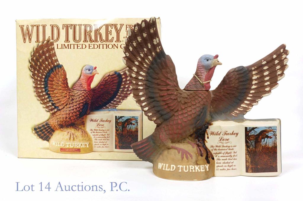 Austin Nichols Wild Turkey Bourbon (Wild Lore): **IF YOU NEED SHIPPING ON BOTTLES OR DECANTERS PLEASE CALL US BEFORE BIDDING! 847-625-0555!** Austin Nichols Wild Turkey decanter (Wild Lore Series). 8 years. Sealed, but sounds only about 1/4 full. N