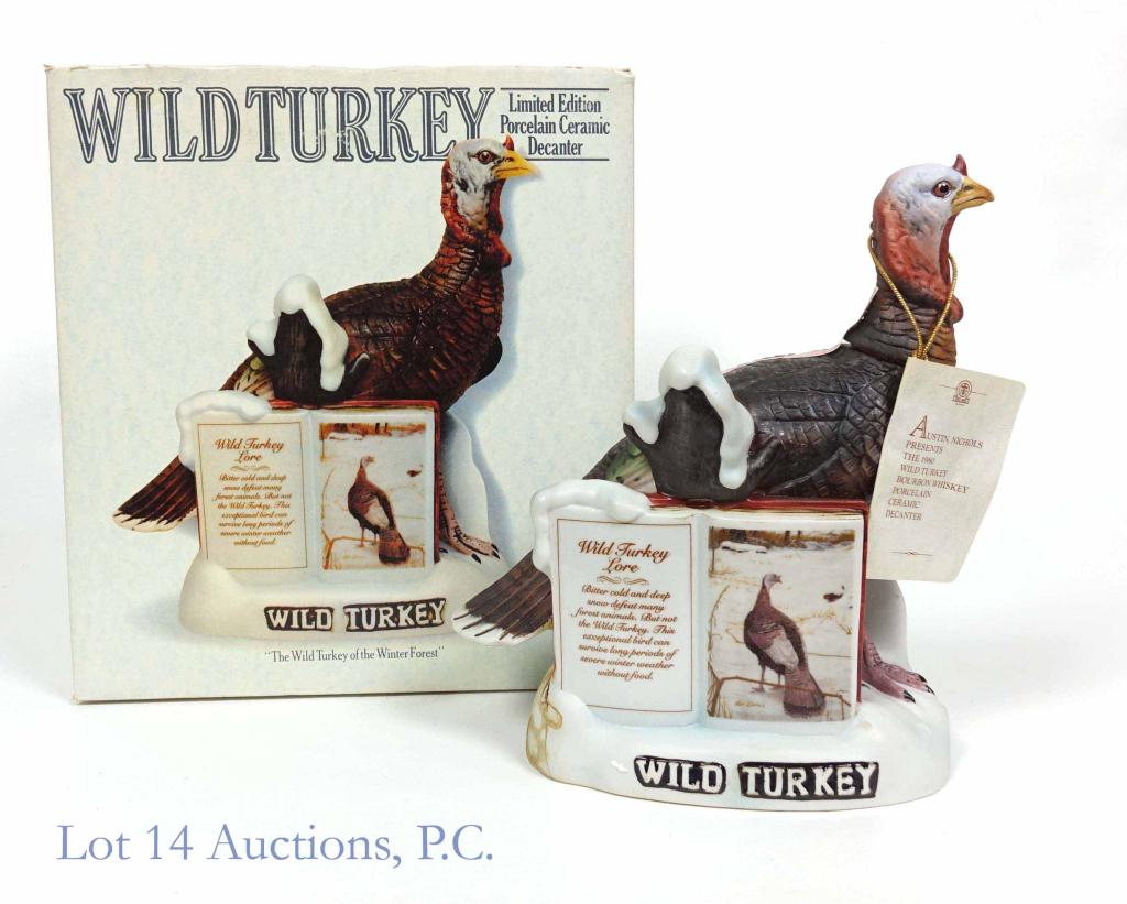Austin Nichols Wild Turkey Bourbon (Winter For.): **IF YOU NEED SHIPPING ON BOTTLES OR DECANTERS PLEASE CALL US BEFORE BIDDING! 847-625-0555!** Austin Nichols Wild Turkey decanter (Winter Forest). 8 years. Full and sealed. Neck tag and box. 101 proof