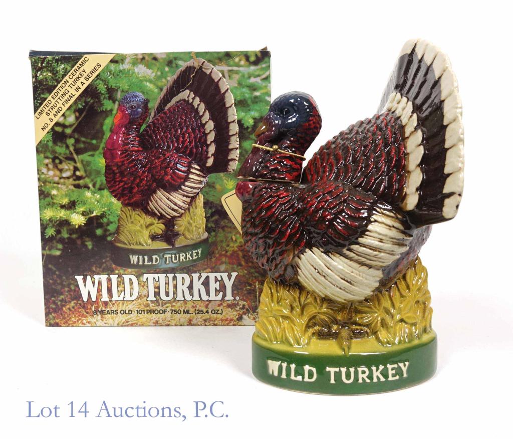 Austin Nichols Wild Turkey Bourbon (Strutting): **IF YOU NEED SHIPPING ON BOTTLES OR DECANTERS PLEASE CALL US BEFORE BIDDING! 847-625-0555!** Austin Nichols Wild Turkey decanter (Strutting turkey). 8 years. Full and sealed. Neck tag and box (box ha
