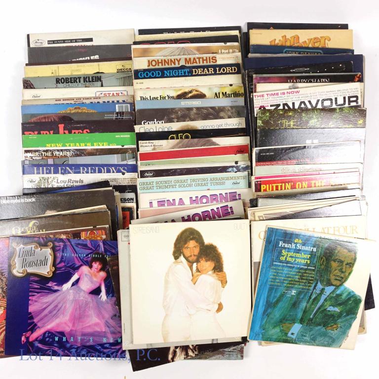 Pop Music Vinyl Record LP Albums 1960s-80s (110+): Over 110 LP albums of pop music from the 1960s to 1980s. Artists include: Simon & Garfunkel, Sinatra, Streisand, Lena Horne, John Denver, Pearl Baily Harry Belafonte, Judy Collins, Santana, Chicago, H