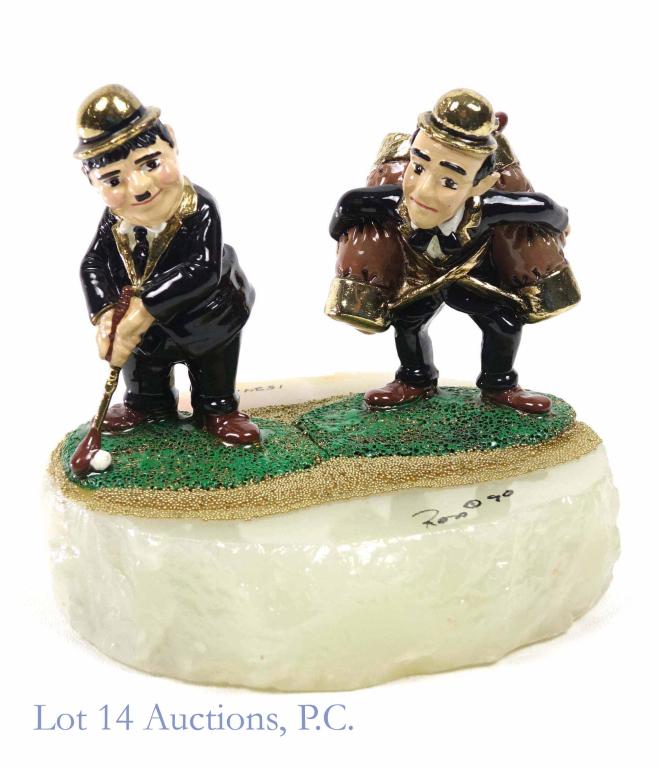 Ron Lee "Fore" (Laurel & Hardy) Ltd. Figurine: Ron Lee (1947-2017) limited edition figurine "Fore" featuring Laurel and Hardy. Figurine is signed by Lee, dated 1990, and numbered 1524 / 2500. Figurine is pewter with 24 kt gold accent. A great gift