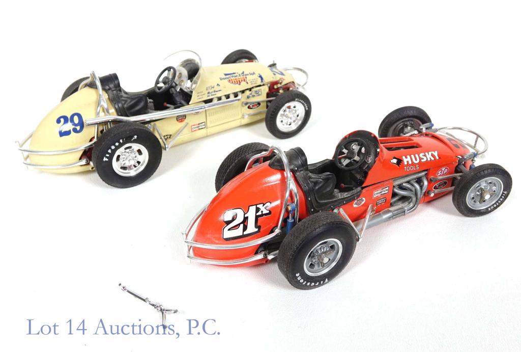 GMP Vintage Series Die Cast Racing Cars (2): GMP Vintage Series die cast racing cars: #29 A.J. Foyt and #21 Jim Bryan (missing wind screen).