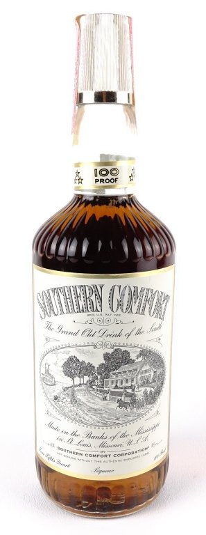 1972 Southern Comfort: *** IF YOU MAY NEED SHIPPING YOU MUST SPEAK WITH IAN BEFORE BIDDING ON BOTTLES. 847-625-0555*** 4/5 Quart. 100 Proof. Sealed and full