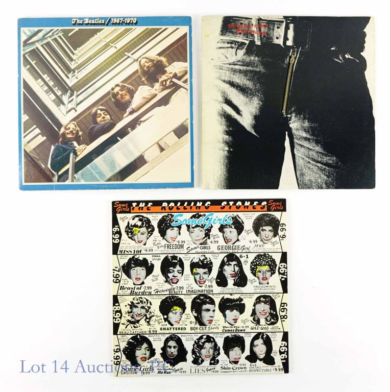 The Beatles & Rolling Stones Vinyl LP Records (3): The Beatles & Rolling Stones Vinyl LP Records (3). Includes "Some Girls" by The Rolling Stones, "Sticky Fingers" by The Rolling Stones & "1967-1970" AKA "Blue Album" by The Beatles.