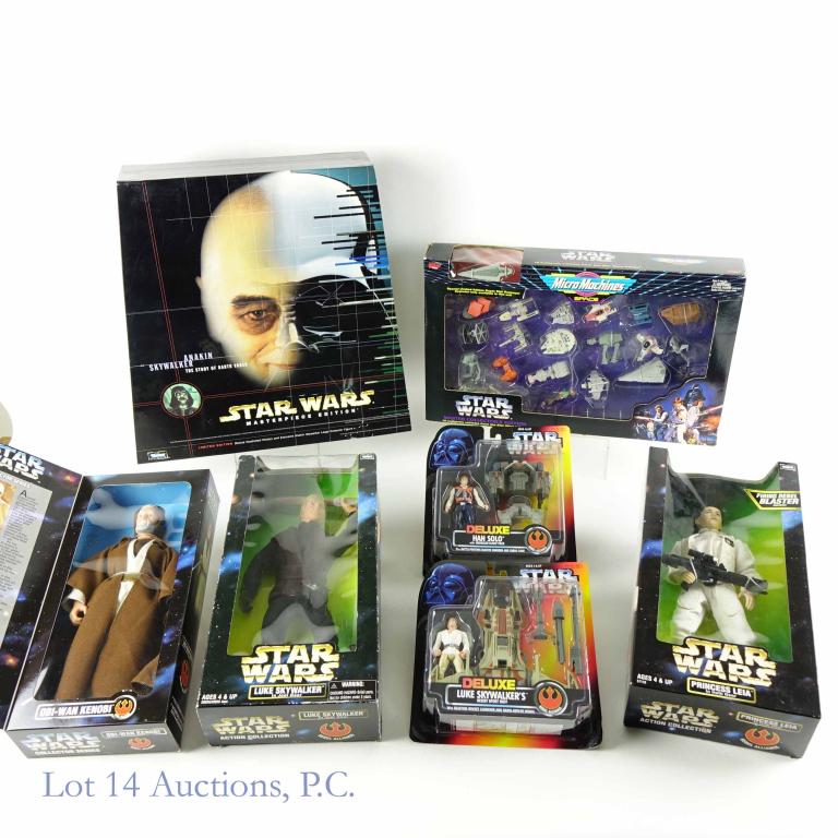 Star Wars Kenner Hasbro Action Figures (7): Star Wars Kenner Hasbro Action Figures (7). Includes Star Wars Rebel Alliance Action Collection, Collectors Series, Micro Machines & Masterpiece Edition figures. Obi Wan Kenobi, Princess Leia, Luke Sk