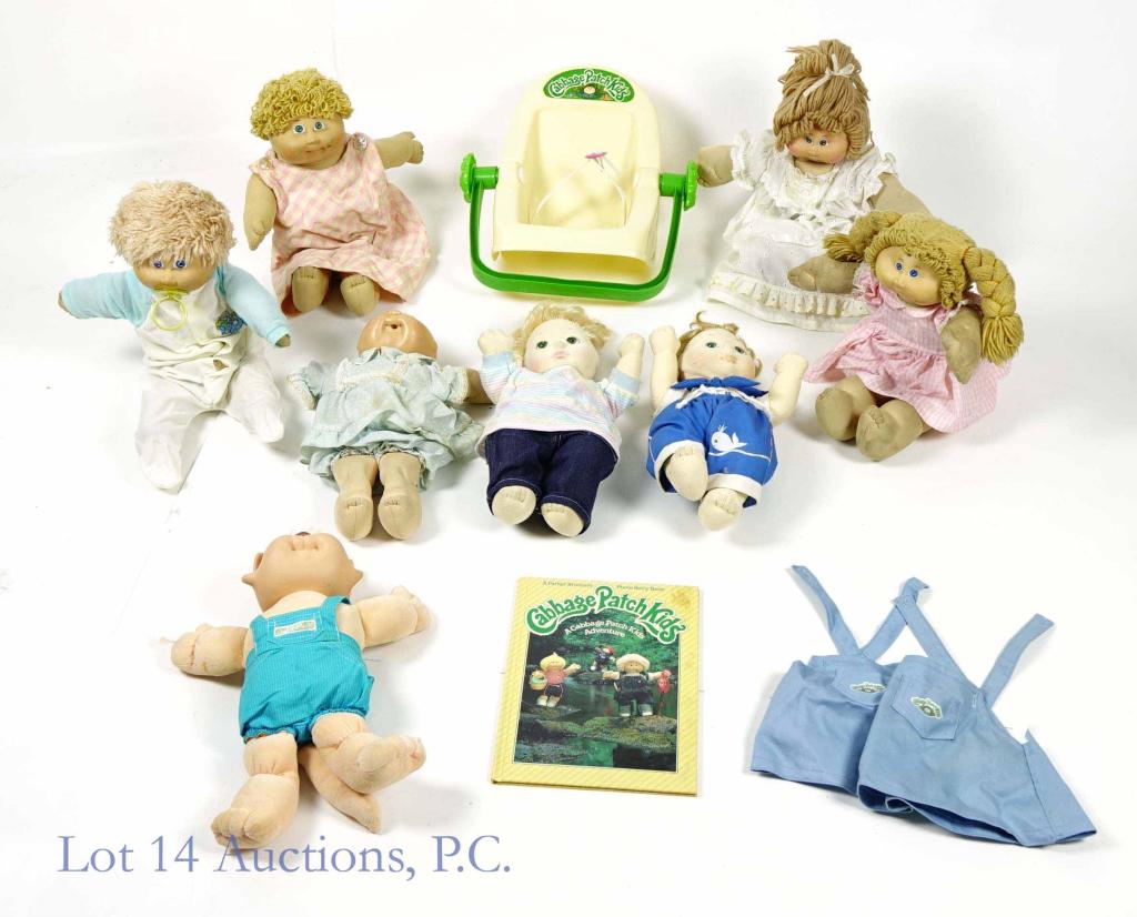 Vintage Cabbage Patch Kids Dolls & Accessories: Vintage Cabbage Patch Kids Dolls & Accessories. Includes a baby chair, Cabbage Patch Kids Photo Story Book, as well as an assortment of dolls (some of which are not Cabbage Patch).