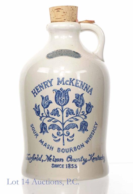 1975 Henry McKenna Bourbon Whiskey (1/2 Gallon): ** IF YOU NEED SHIPPING ON BOTTLES OR DECANTERS PLEASE CALL US BEFORE BIDDING! 847-625-0555! ** 1975 Henry McKenna Kentucky straight sour mash bourbon whiskey. 6 years. 86 proof. 1/2 gallon. Full & se