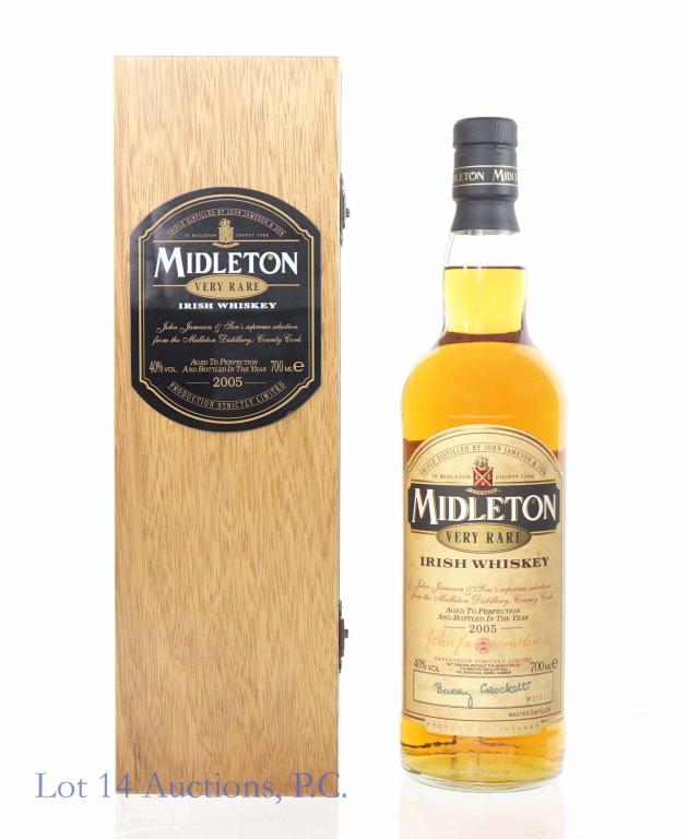 2005 Midleton Very Rare Irish Whiskey (Box, Cert): ** IF YOU NEED SHIPPING ON BOTTLES OR DECANTERS PLEASE CALL US BEFORE BIDDING! 847-625-0555! ** 2005 Midleton very rare Irish whiskey. 80 proof. 750 ml. Comes in original presentation box with certifi