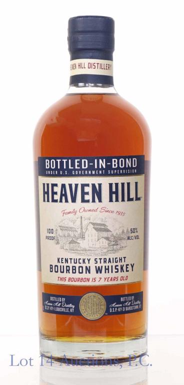 Heaven Hill Bourbon Whiskey (BiB): ** IF YOU NEED SHIPPING ON BOTTLES OR DECANTERS PLEASE CALL US BEFORE BIDDING! 847-625-0555! ** Heaven Hill Kentucky straight bourbon whiskey. 7 years. Bottled-in-Bond (100 proof). 750 ml. Full & seal