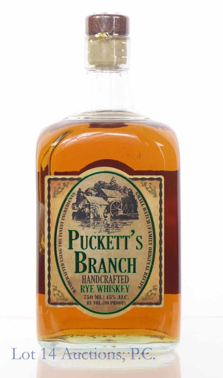 Puckett's Branch Handcrafted Rye Whiskey: ** IF YOU NEED SHIPPING ON BOTTLES OR DECANTERS PLEASE CALL US BEFORE BIDDING! 847-625-0555! ** Puckett's Branch handcrafted rye whiskey. 90 proof. 750 ml. Full & sealed.