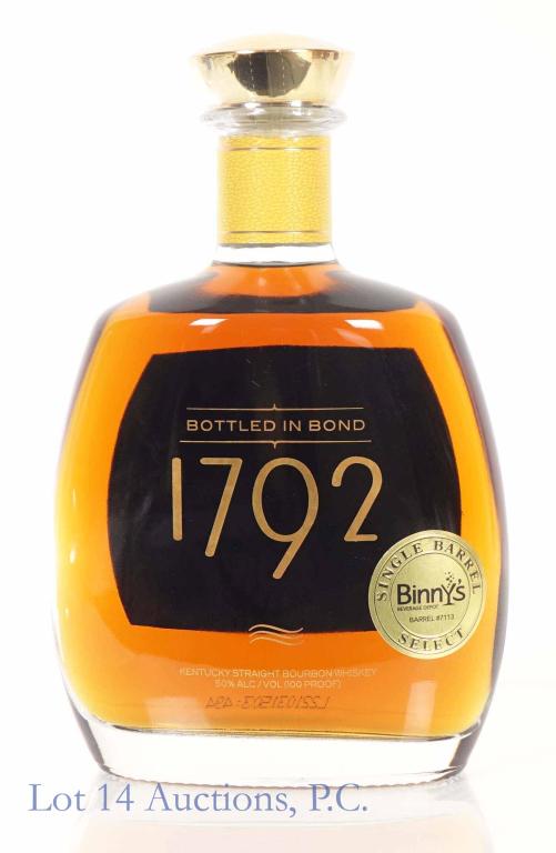 1792 Bourbon (BiB, Binny's Store Pick): ** IF YOU NEED SHIPPING ON BOTTLES OR DECANTERS PLEASE CALL US BEFORE BIDDING! 847-625-0555! ** 1792 Kentucky straight bourbon whiskey. 100 proof (Bottled-in-Bond). 750 ml. Full & sealed. Binny's Beve