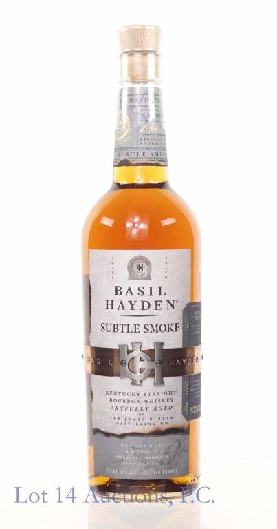 Basil Hayden Subtle Smoke Bourbon Whiskey: ** IF YOU NEED SHIPPING ON BOTTLES OR DECANTERS PLEASE CALL US BEFORE BIDDING! 847-625-0555! ** Basil Hayden Subtle Smoke Kentucky straight bourbon whiskey. 80 proof. 750 ml. Full & sealed. James Beam
