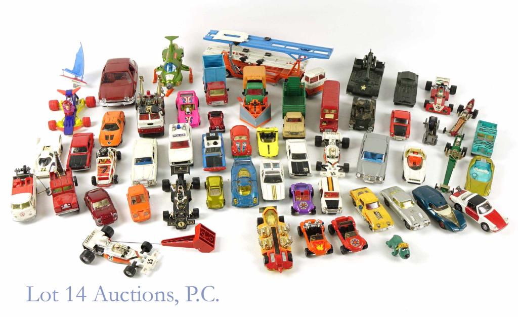 Die Cast Vehicles (Mostly Corgi + Dinky, Red Line): 40+ die cast vehicles, mostly Dinky / Dinky Toys. There is one Hot Wheels red line vehicle. There is a Dinky Toys S.H.A.D.O. UFO interceptor from the 1970s TV series "UFO" - it is in fantastic shape w