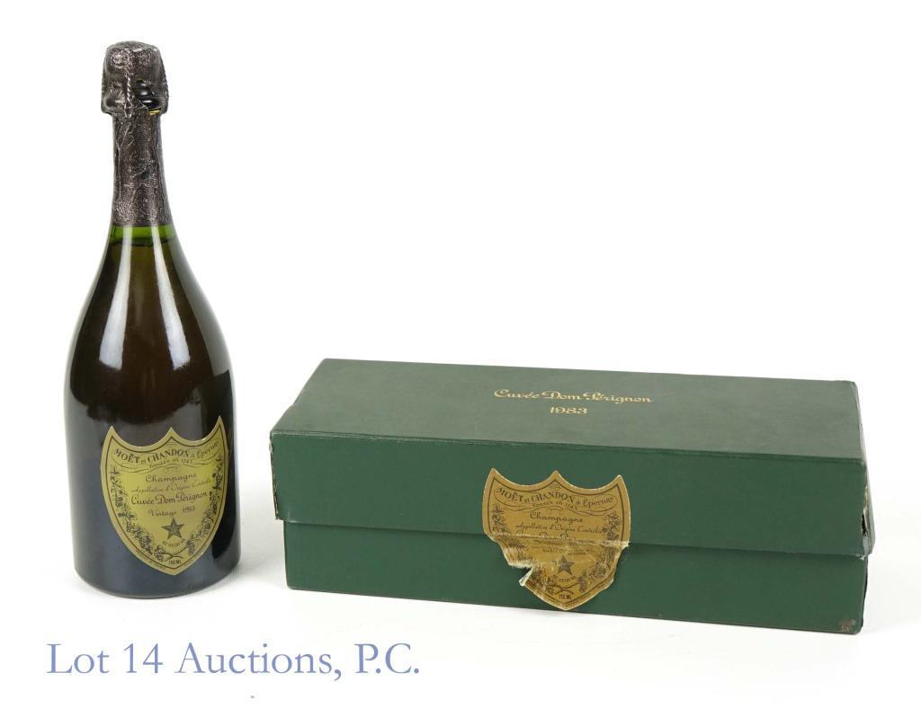 1983 Dom Perignon Champagne (In Box): *** IF YOU MAY NEED SHIPPING, PLEASE CALL US BEFORE BIDDING ON BOTTLES! 847-625-0555. *** 1983 Cuvee Dom Perignon champagne. 750 ml. Full & Sealed. Per consigner, bottle was stored horizontal. There i