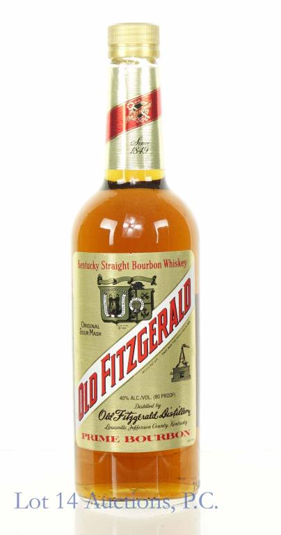 Old Fitzgerald Prime Bourbon Whiskey: *** IF YOU MAY NEED SHIPPING, PLEASE CALL US BEFORE BIDDING ON BOTTLES! 847-625-0555. *** Old Fitzgerald Prime Bourbon Whiskey. Original Sour Mesh Kentucky Straight Bourbon Whiskey. 12 embossed on bot