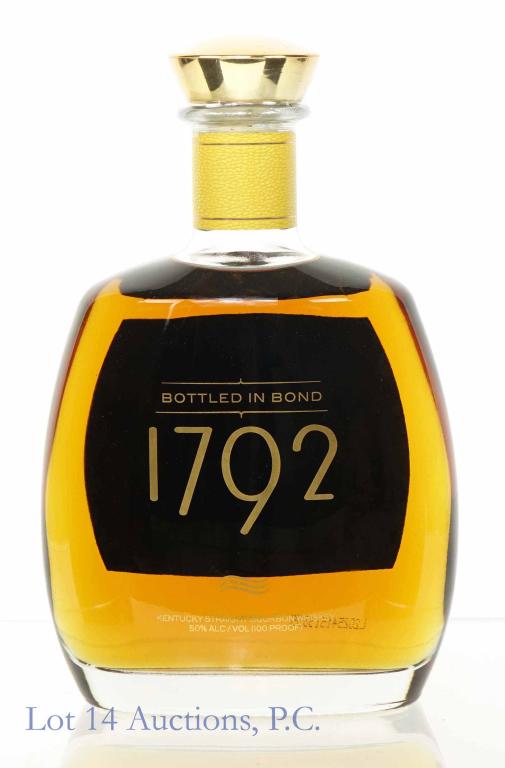 1792 Bottled in Bond Bourbon Whiskey: *** IF YOU MAY NEED SHIPPING, PLEASE CALL US BEFORE BIDDING ON BOTTLES! 847-625-0555. *** 1792 Bottled in Bond Kentucky Straight Bourbon Whiskey. 100 proof. 750ml. Sealed & full.