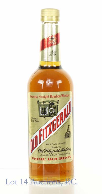 Old Fitzgerald Prime Bourbon Whiskey: *** IF YOU MAY NEED SHIPPING, PLEASE CALL US BEFORE BIDDING ON BOTTLES! 847-625-0555. *** Old Fitzgerald Prime Bourbon Whiskey. Original Sour Mesh Kentucky Straight Bourbon Whiskey. 22 embossed on bot
