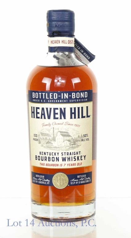Heaven Hill Bourbon Whiskey (BiB): *** IF YOU MAY NEED SHIPPING, PLEASE CALL US BEFORE BIDDING ON BOTTLES! 847-625-0555. *** Heaving Hill Kentucky straight bourbon whiskey. 7 years old. 100 proof (bottled in bond). 750 ml. Full & seale