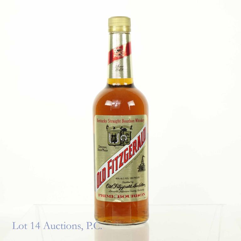Old Fitzgerald Prime Bourbon Whiskey: *** IF YOU MAY NEED SHIPPING, PLEASE CALL US BEFORE BIDDING ON BOTTLES! 847-625-0555. *** Old Fitzgerald Prime Bourbon. Original Sour Mash Kentucky Straight Bourbon Whiskey. Aged 36 months. 80 proof.