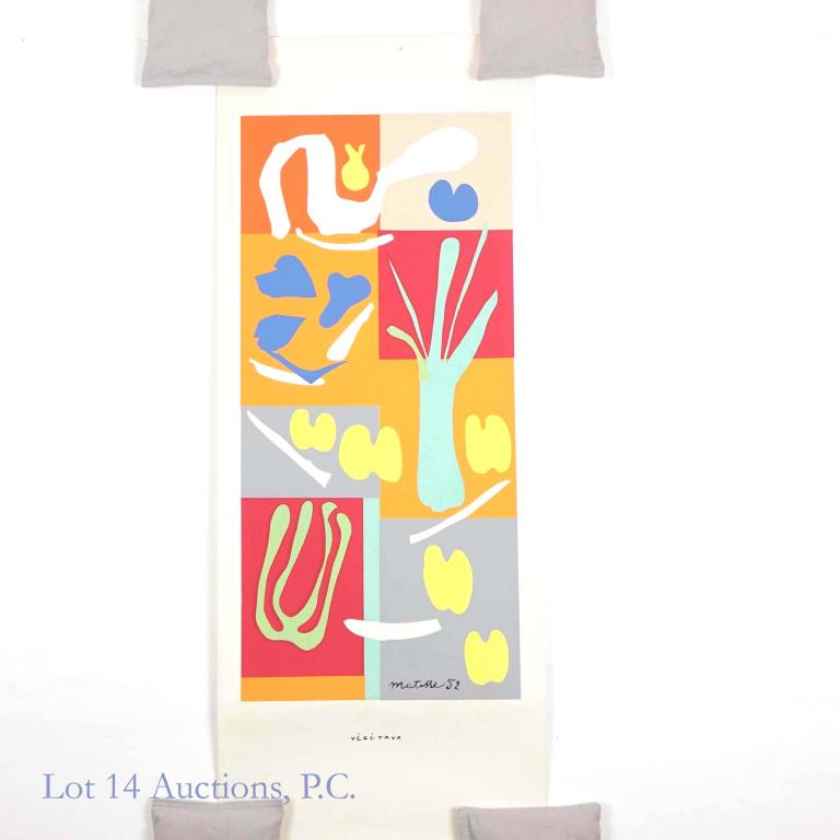 Henri Matisse "Vegetaux" Serigraph Print (1952): Henri Matisse (1869-1954) "Vegetaux" Serigraph Print (1952). This is an original serigraph from the 1952 edition of Matisse's prints (they were manufactured from 1950-1959). Measuring at 14 x 36. This
