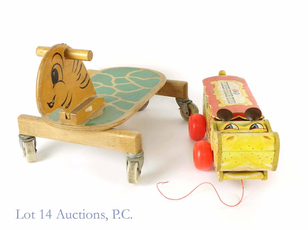 1962 Fisher Price #151 Happy Hippo & More!: 1962 Fisher Price #151 Happy Hippo & More! Includes a rare vintage 1962 Fisher-Price #151 Happy Hippo Pull Toy & a vintage wooden Turtle riding toy. The Hippo measures at about 14in long & the Turtle