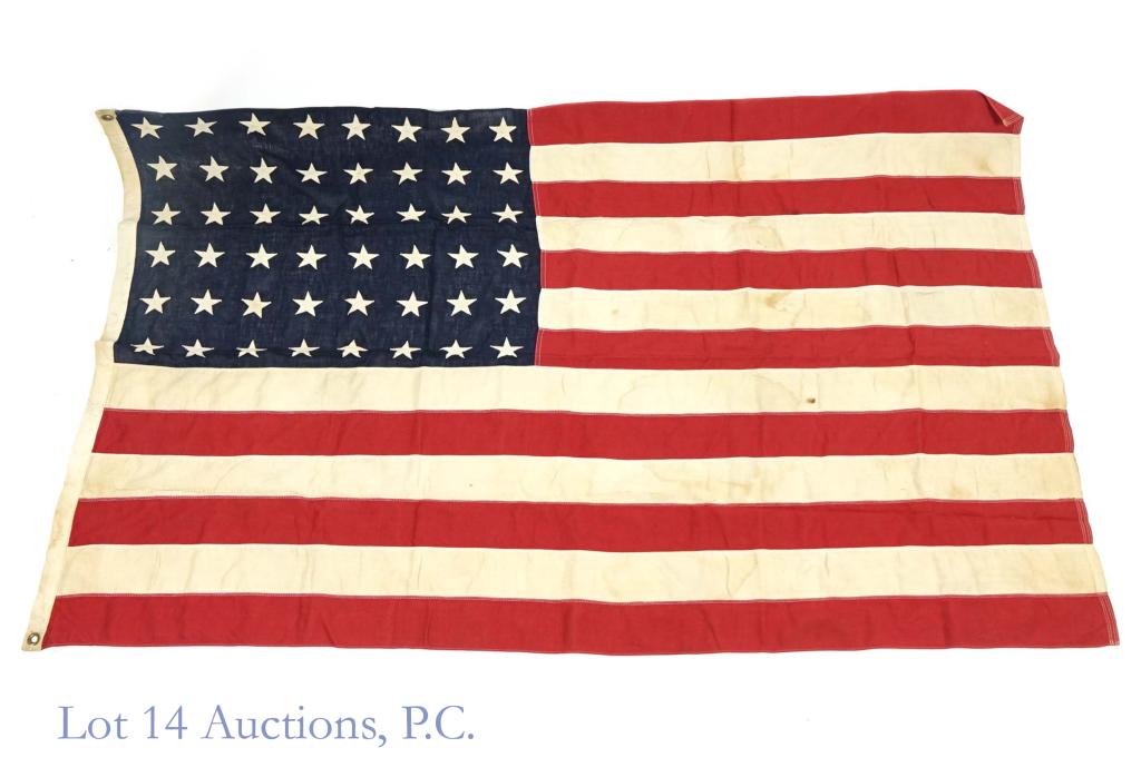 48 - Star United States flag (app. 66 x 42"): 48-star United States flag. Approximately 66 x 42". Some folds and staining.