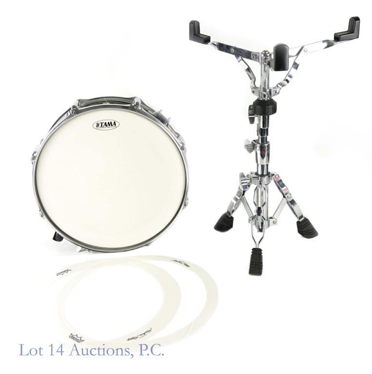 Tama Rockstar Snare Drum and Stand: Tama Rockstar snare drum. Serial number: 007026. Appears to be in great condition. 14" diameter drumhead (35.5 cm). 5-3/4" tall (14.6 cm). Comes with Tama Roadpro snare drum stand. The perfect gift fo