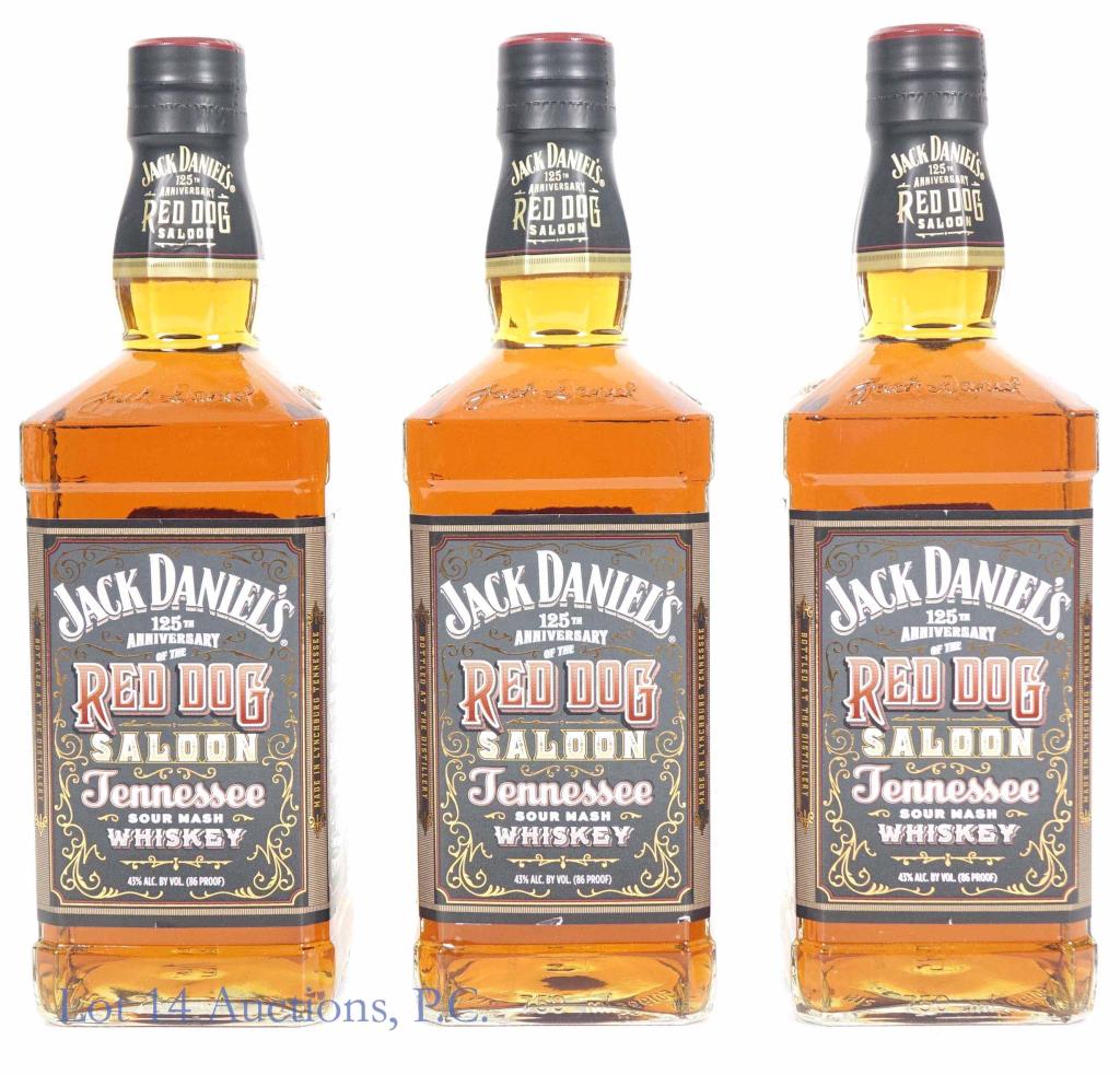 Jack Daniel's Red Dog Saloon Whiskey (3): *** IF YOU MAY NEED SHIPPING, PLEASE CALL US BEFORE BIDDING ON BOTTLES! 847-625-0555. *** Three bottles - 86 proof, 750 ml.