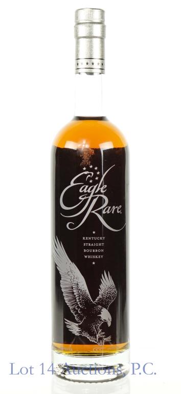 Eagle Rare Bourbon Whiskey: *** IF YOU MAY NEED SHIPPING, PLEASE CALL US BEFORE BIDDING ON BOTTLES! 847-625-0555. *** Eagle Rare Kentucky straight bourbon whiskey. 10 years. 90 proof. 750 ml. Full & sealed. Etch: L21264 0115:54B