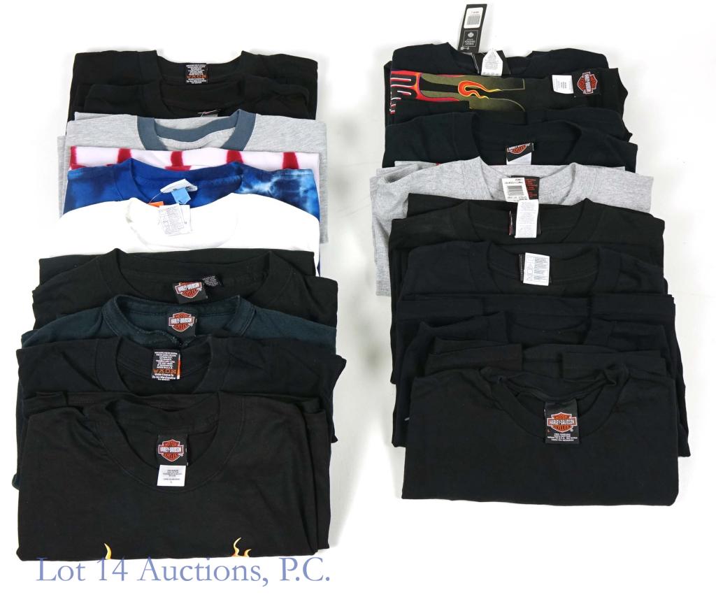 Harley Davidson T Shirts (17): 17 Harley Davidson t-shirts, mostly size L/XL. All are brand new, most of them still have the tags. They are dated late 90's - 2010's and are all from different locations.
