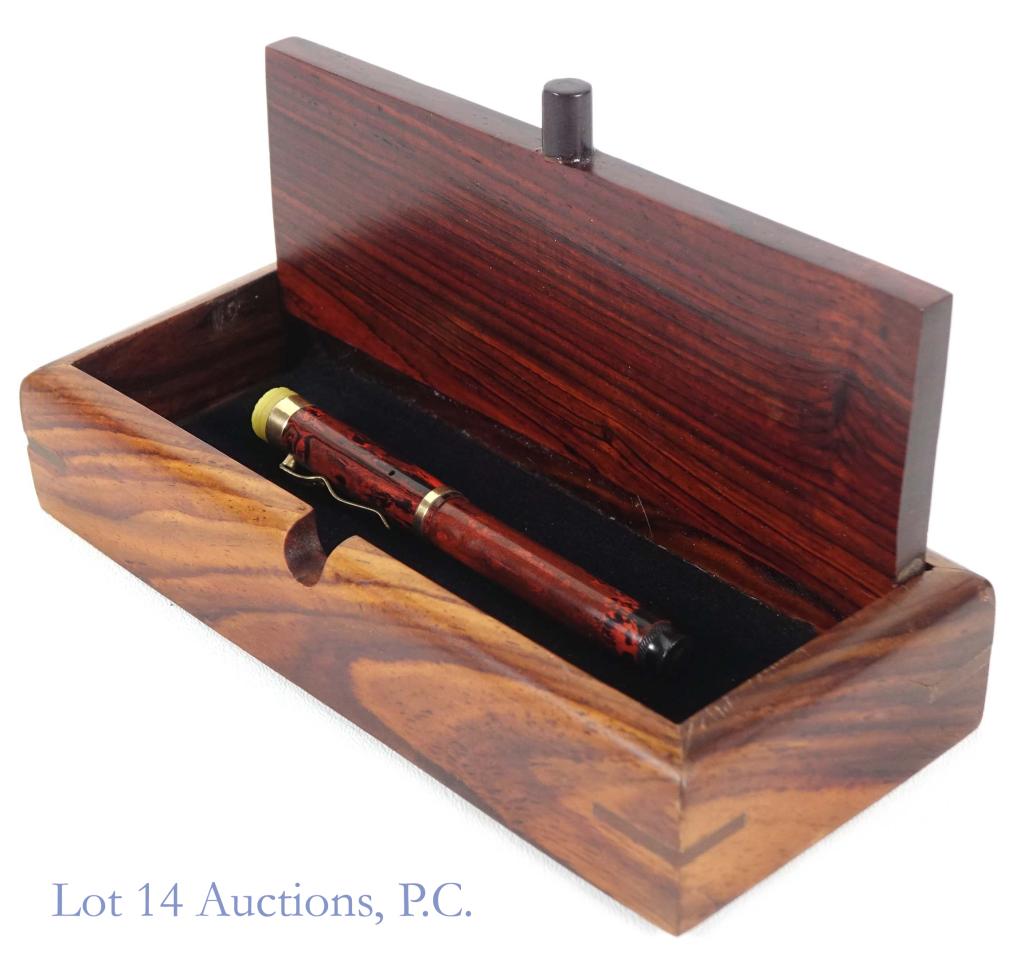 Security Vtg. Fountain Pen in Wooden Case: This appears to be an older fountain pen marked "Security" on the clip. This pen does have some signs of use on both the barrel and cap but nothing we would consider to be material. Also included is a