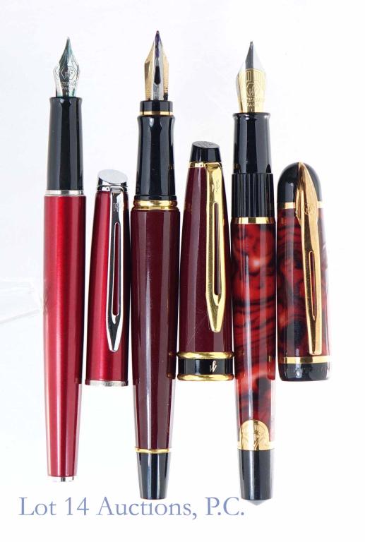 Waterman Fountain Pens w/ Steel Nibs (3): Nice lot of 3 Waterman fountain pens. All have steel nibs. All have some light wear but still look good. Perfect if your favorite color is red.