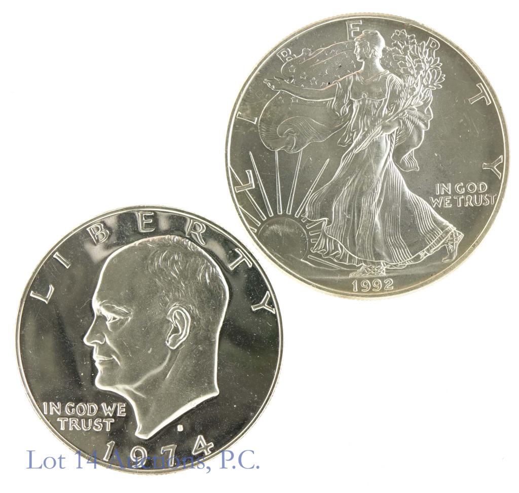 1992 Silver Eagle & 1974-s Proof Ike Dollar (1 of 2)