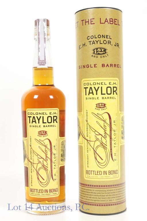 E.H. Taylor Single Barrel Bourbon (BiB): *** IF YOU MAY NEED SHIPPING, PLEASE CALL US BEFORE BIDDING ON BOTTLES! 847-625-0555. *** Col. E.H. Taylor single barrel straight Kentucky bourbon whiskey. 100 proof (Bottled in Bond). 750 ml. Full &