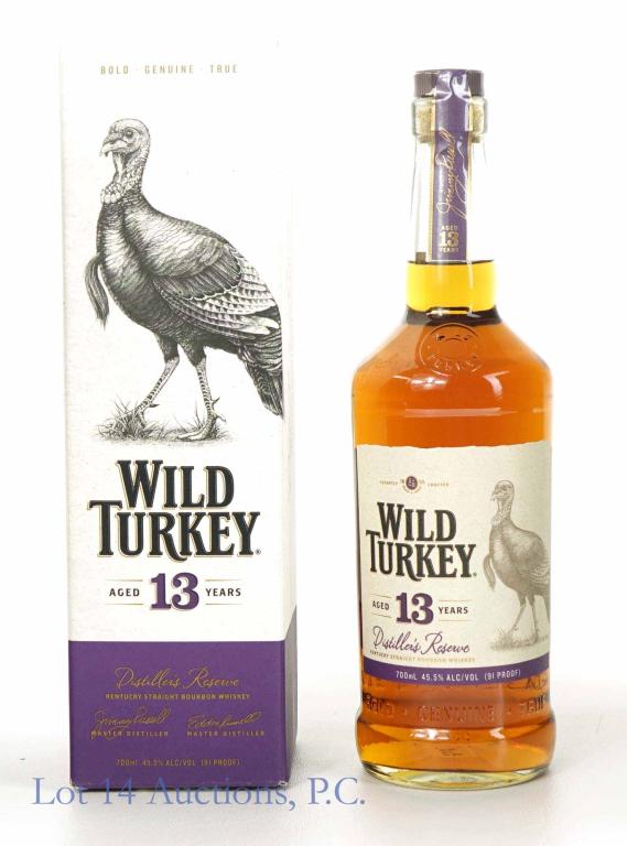 Wild Turkey (Distiller's Reserve - Japan Only): ** IF YOU NEED SHIPPING ON BOTTLES OR DECANTERS PLEASE CALL US BEFORE BIDDING! 847-625-0555! ** Wild Turkey Kentucky straight bourbon whiskey. Distiller's Reserve. 13 years. Full & sealed. For release