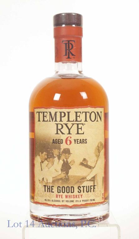 Templeton Rye The Good Stuff Whiskey: *** IF YOU MAY NEED SHIPPING, PLEASE CALL US BEFORE BIDDING ON BOTTLES! 847-625-0555. *** Templeton Rye "The Good Stuff" rye whiskey. 6 years. 91.5 proof. 750 ml. Full & sealed.