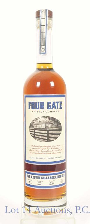 Four Gate Kelvin Collaboration IIII Whiskey (Ltd): *** IF YOU MAY NEED SHIPPING, PLEASE CALL US BEFORE BIDDING ON BOTTLES! 847-625-0555. *** Four Gate Whiskey Company "The Kelvin Collaboration IIII" - a barrel finished limited release blend of straigh