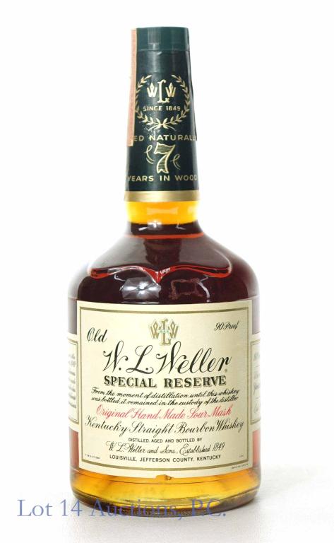 1980s Old W. L. Weller Special Rsv. 7 Yr. Bourbon: *** IF YOU MAY NEED SHIPPING, PLEASE CALL US BEFORE BIDDING ON BOTTLES! 847-625-0555. *** Seven year old Old W.L. Weller Special Reserve Hand Made Sour Mash Kentucky Straight Bourbon Whiskey. Made by